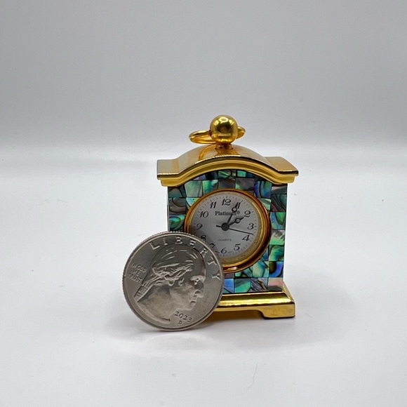 Vintage Style Abalone Inlay Mini Mantel Clock – Decorative Collectible - Picture 2 of 5